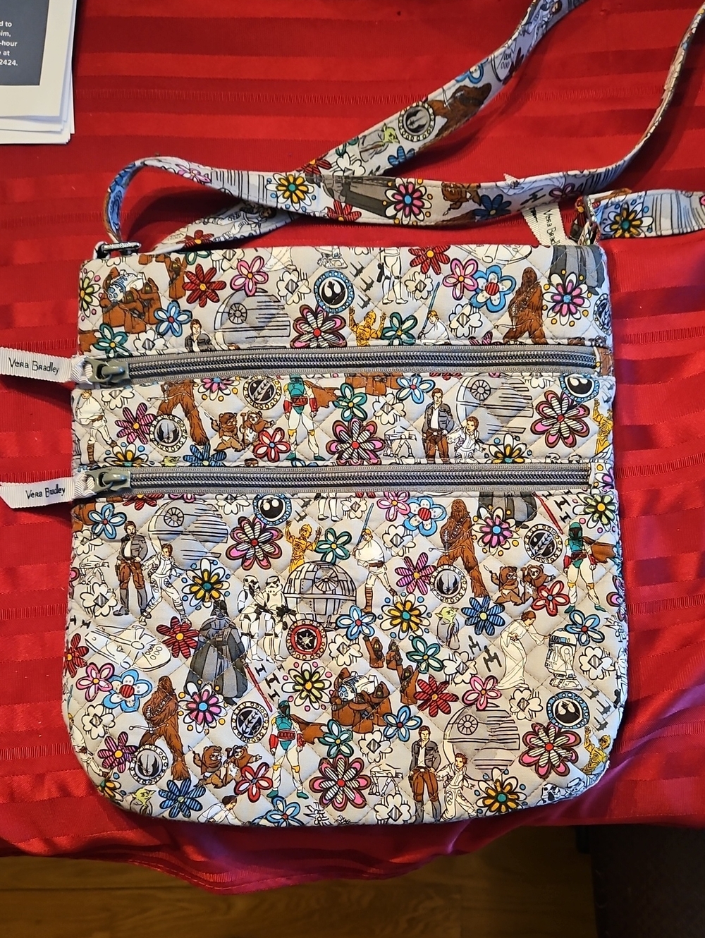 Vera Bradley White Multicolor Floral Star Wars Quilted Crossbody